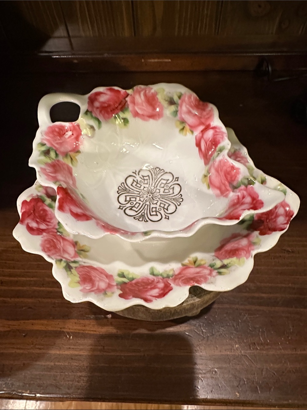 Pink Rose Floral Porcelain Serving Bowl Set